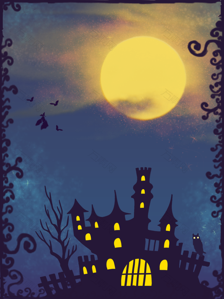 万圣节蝙蝠月亮城堡边框