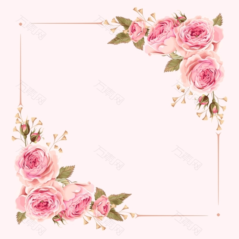 矢量粉色水彩手绘花朵边框婚庆背景