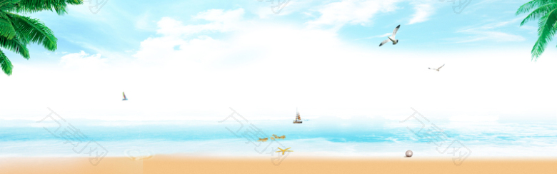 夏日海滩椰树海鸥banner背景