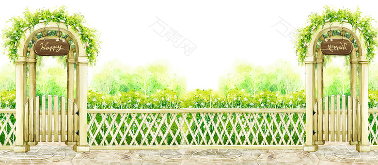 清新水彩手绘花园背景图