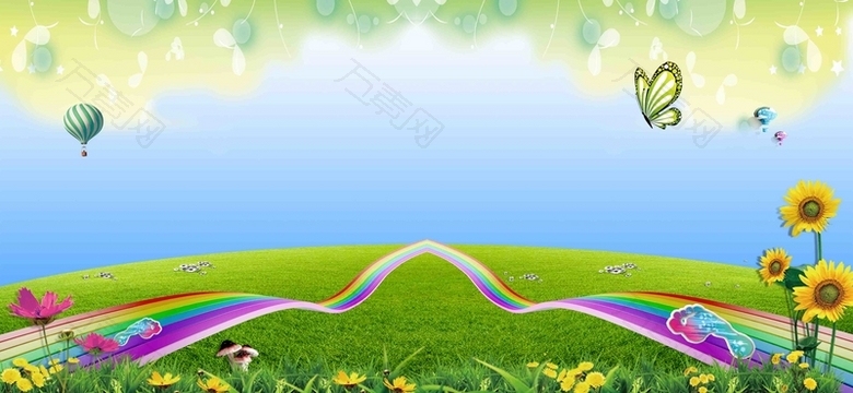 春季踏春彩虹海报背景模板