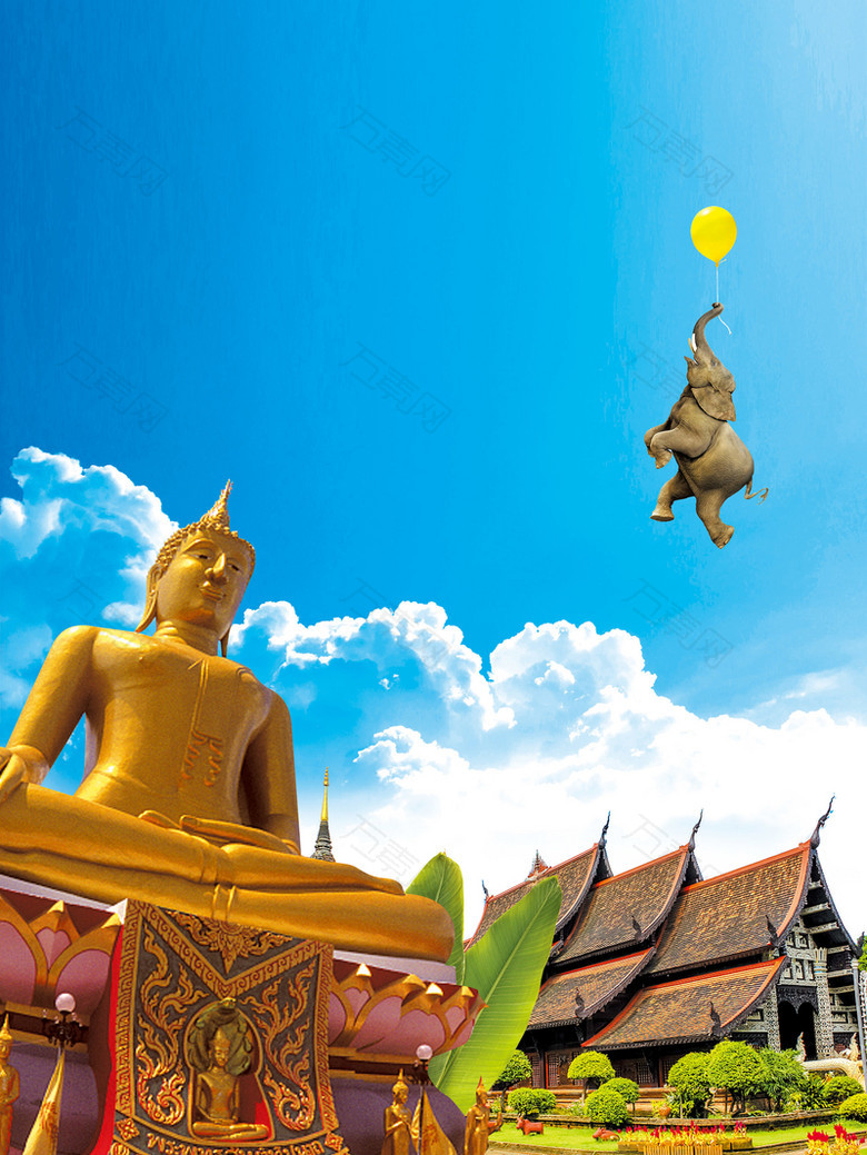 蓝天白云风景创意广告泰国旅行背景素材