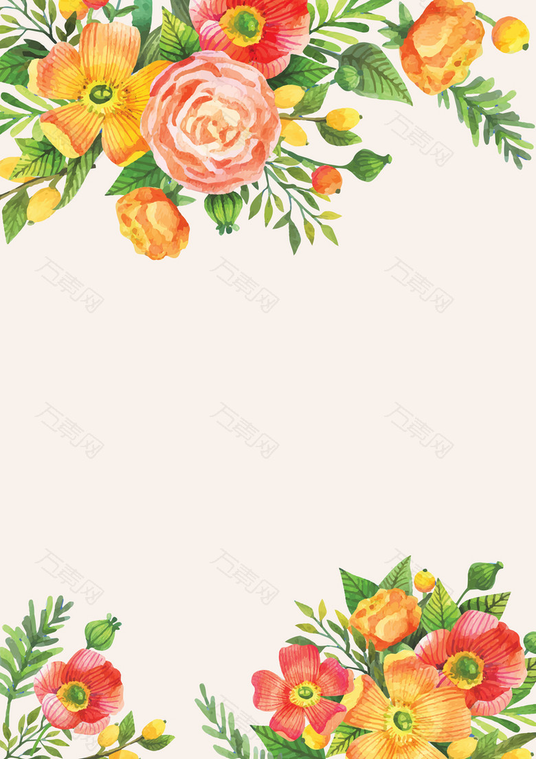 暖色调春季花卉边纹海报背景素材
