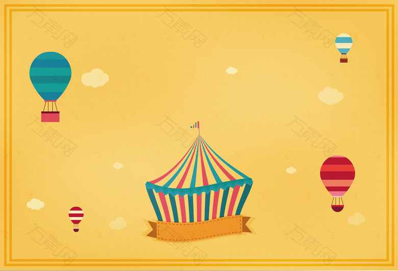 卡通马戏团帐篷热气球海报背景素材
