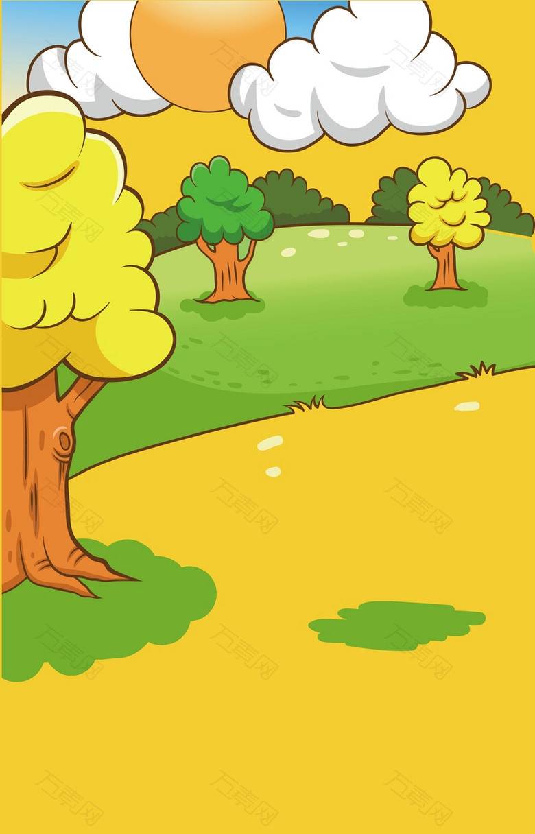 矢量卡通儿童画草地绿树背景
