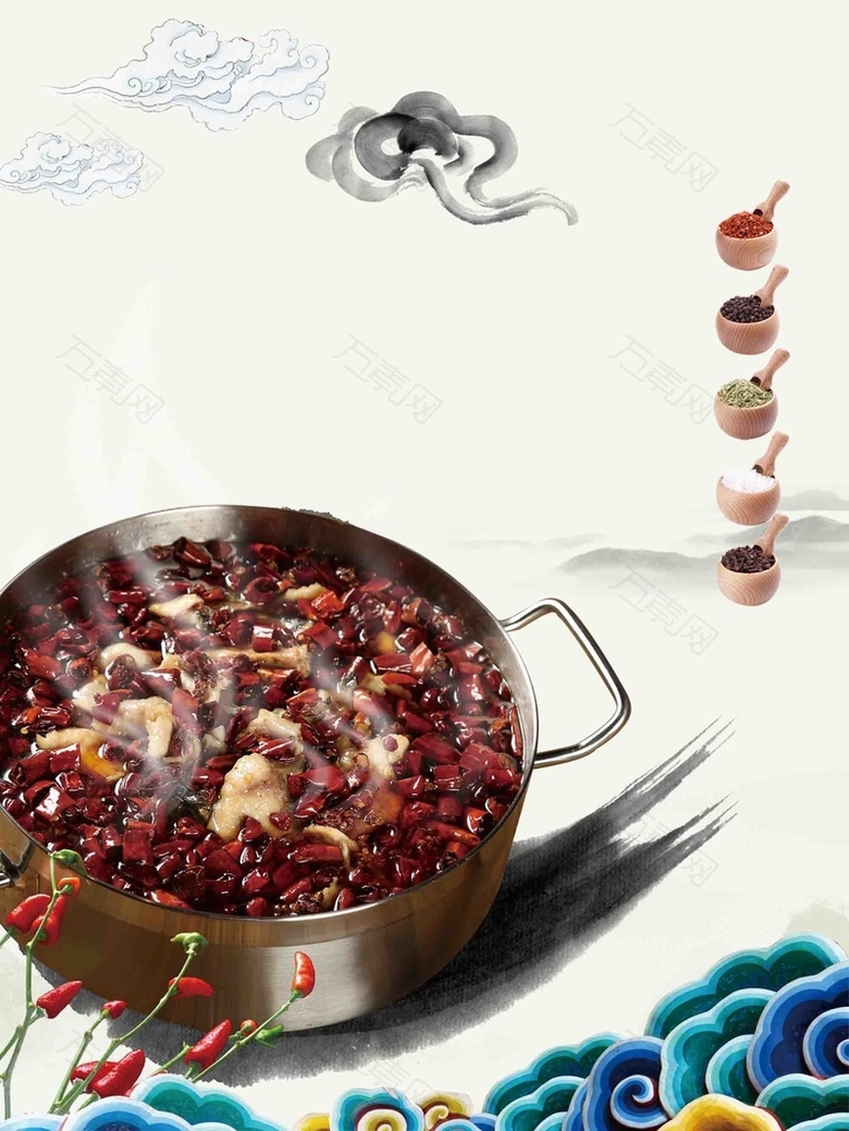 中国风水煮鱼美食海报背景模板