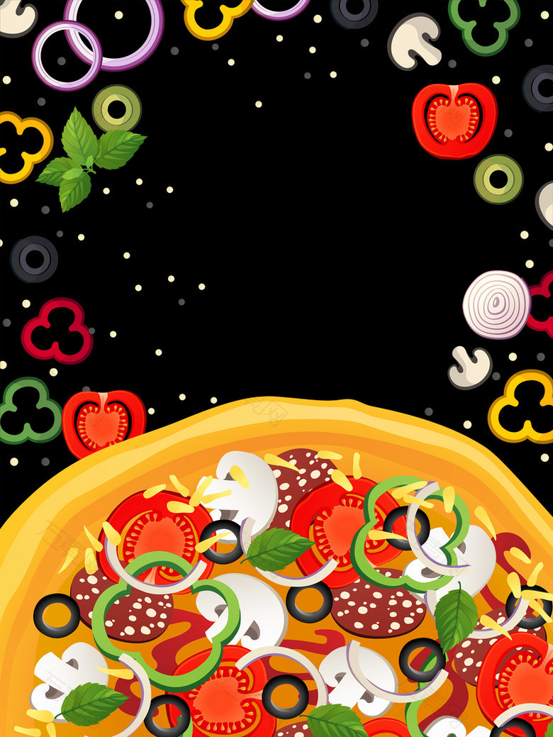 黑色背景创意食物食品披萨背景素材