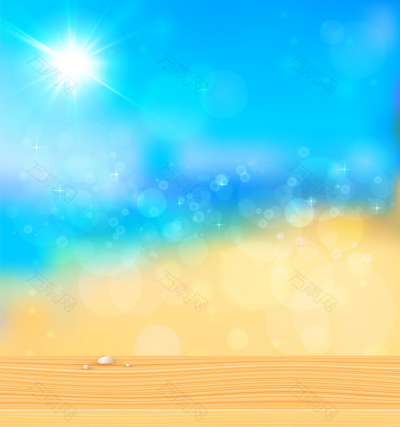 矢量手绘蓝天沙滩大海背景