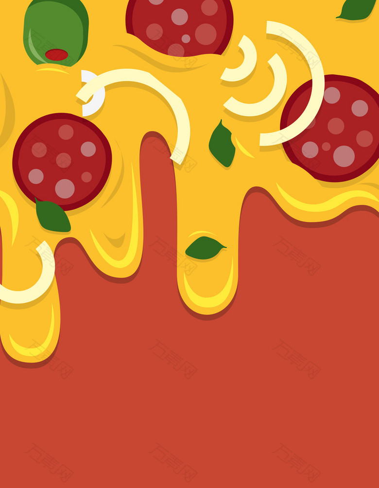 卡通手绘切片芝士披萨美食西餐海报背景素材