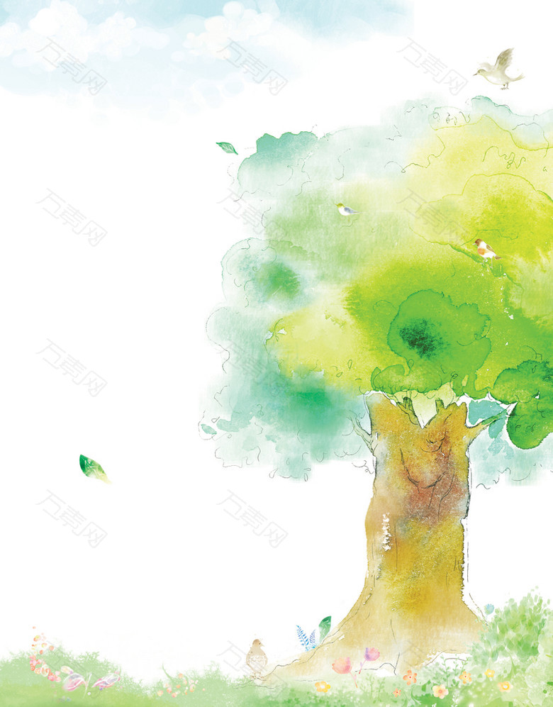 绿色手绘树木背景
