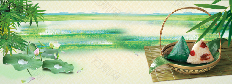 端午节粽子中国风绿色淘宝海报背景