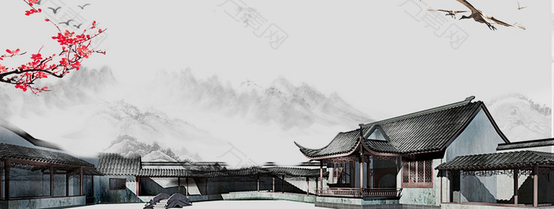 中国风建筑古典徽派灰色banner