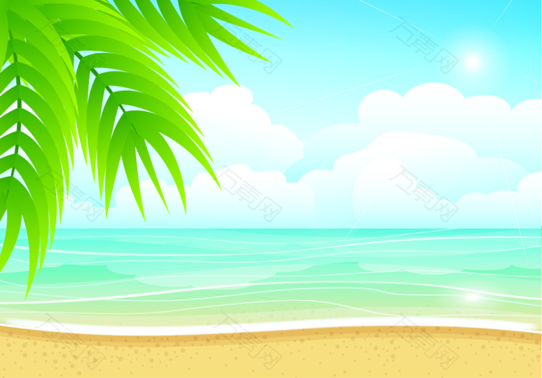手绘海滩风景插画平面广告