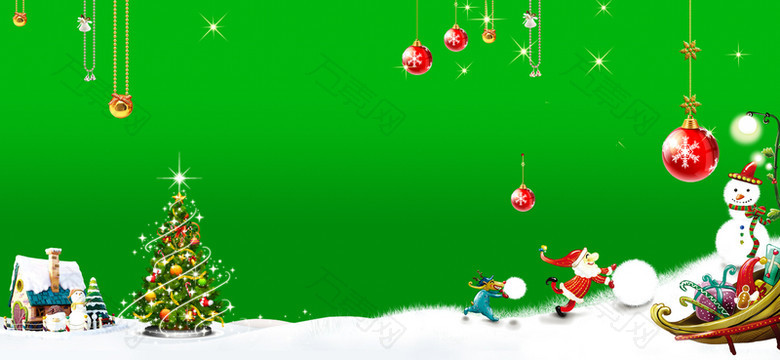 卡通绿色清新圣诞节雪橇雪人圣诞树背景banner
