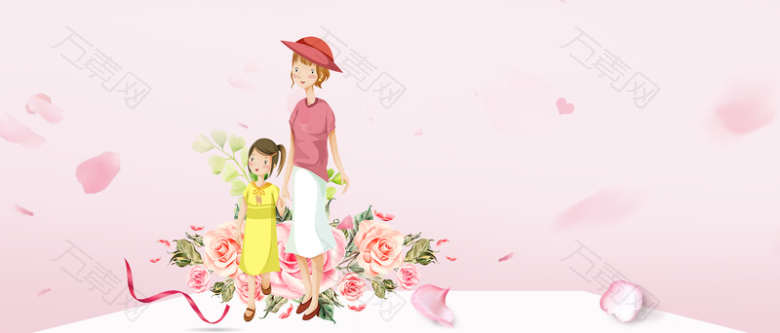 母亲节文艺手绘玫瑰花瓣粉色背景