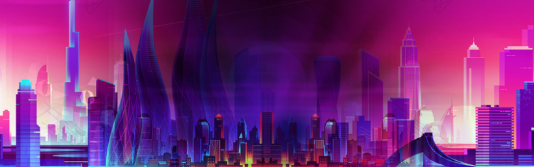 紫色酷炫城市建筑节日海报背景