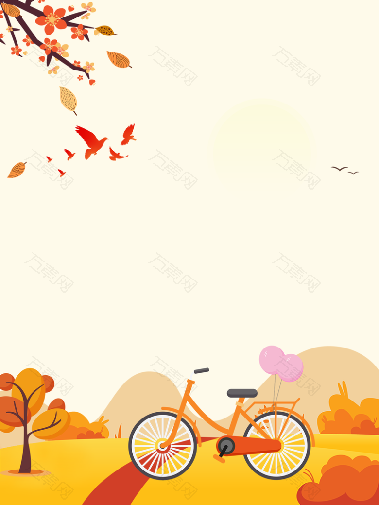 秋天立秋秋季背景树枝自行车气球