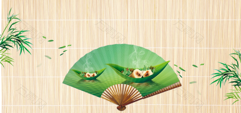 简约端午节粽子绿色海报banner背景