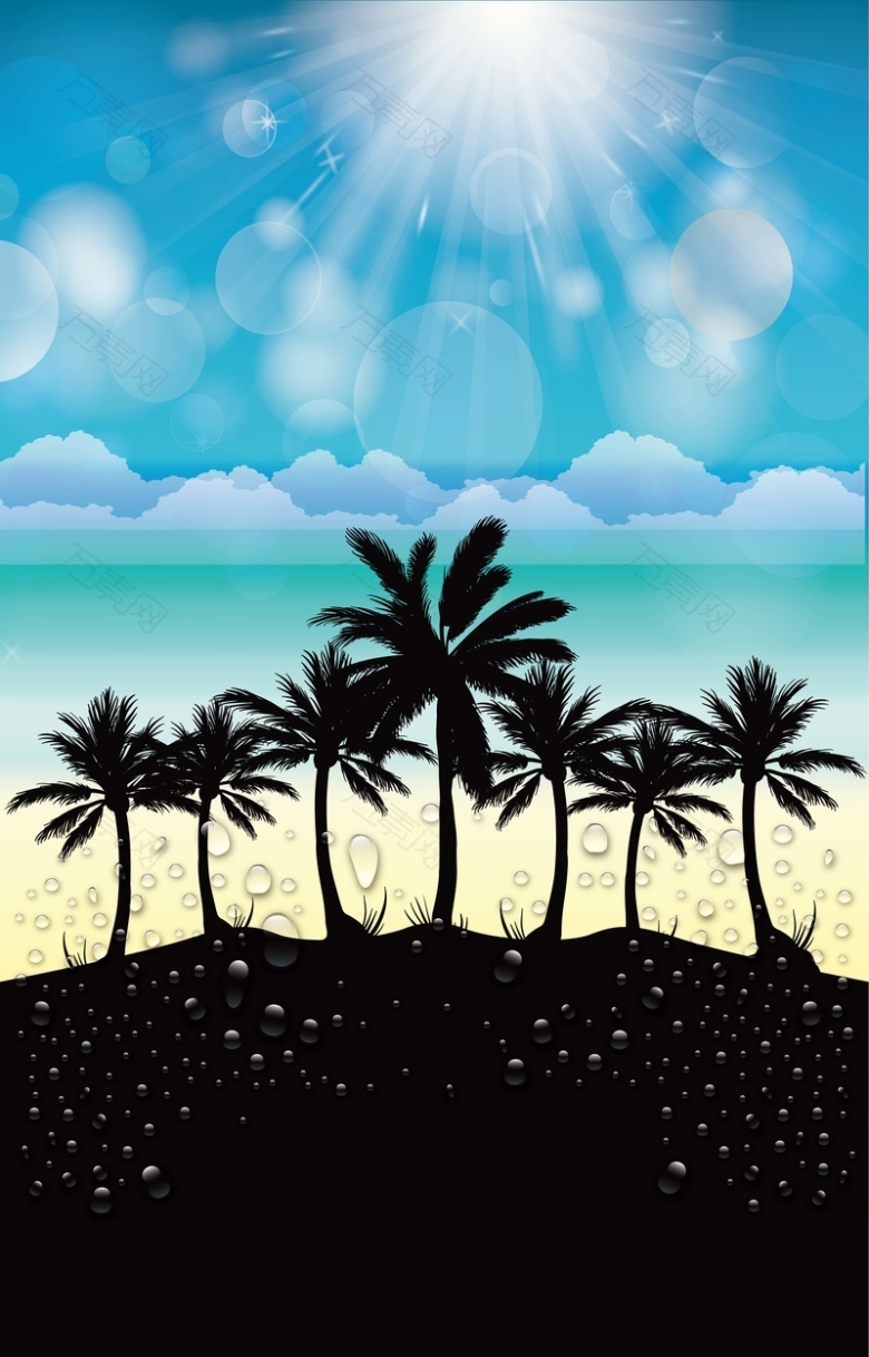 蓝天下的椰子树背景素材