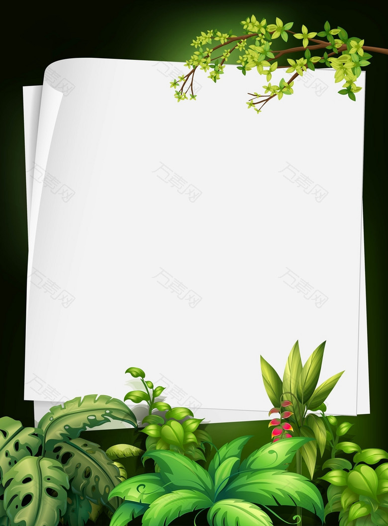 矢量绿色植物清新文艺展板背景
