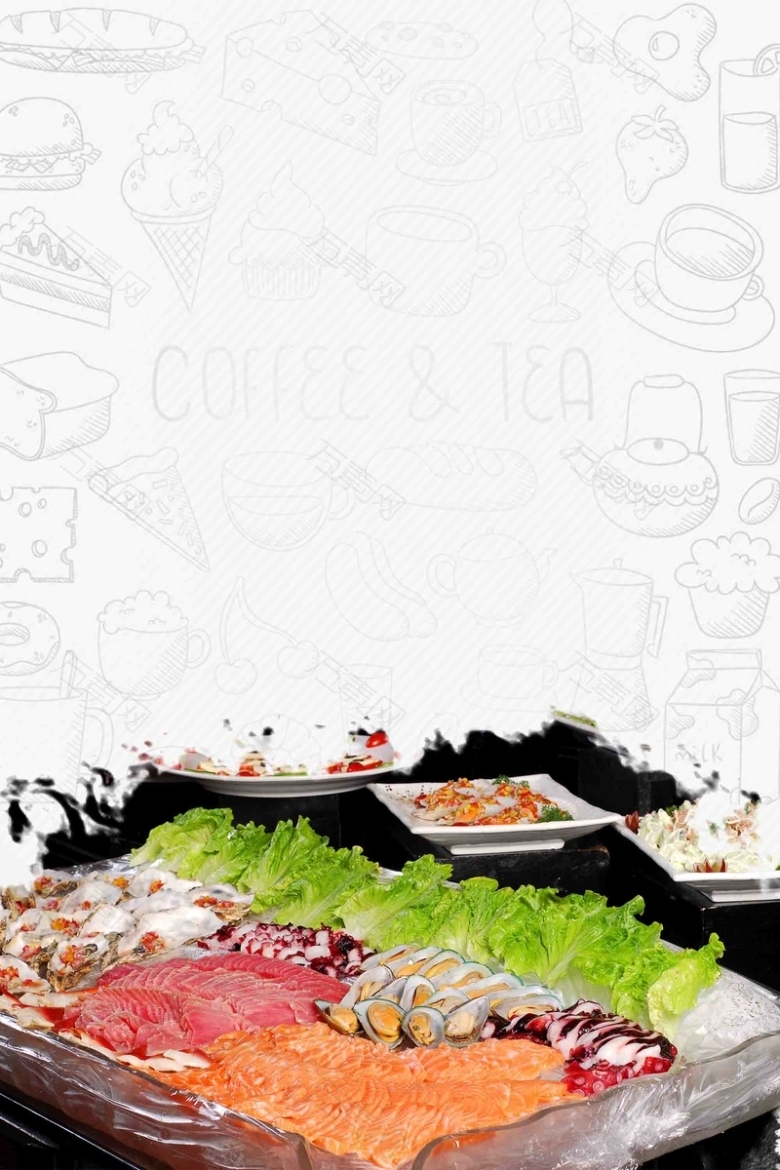 清新夏季自助餐美食海报背景模板