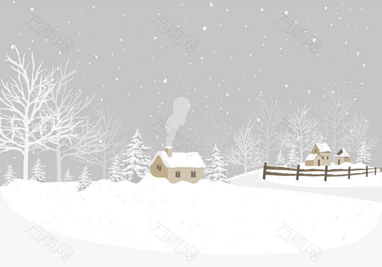白色冬季户外雪花场景简约风格设计