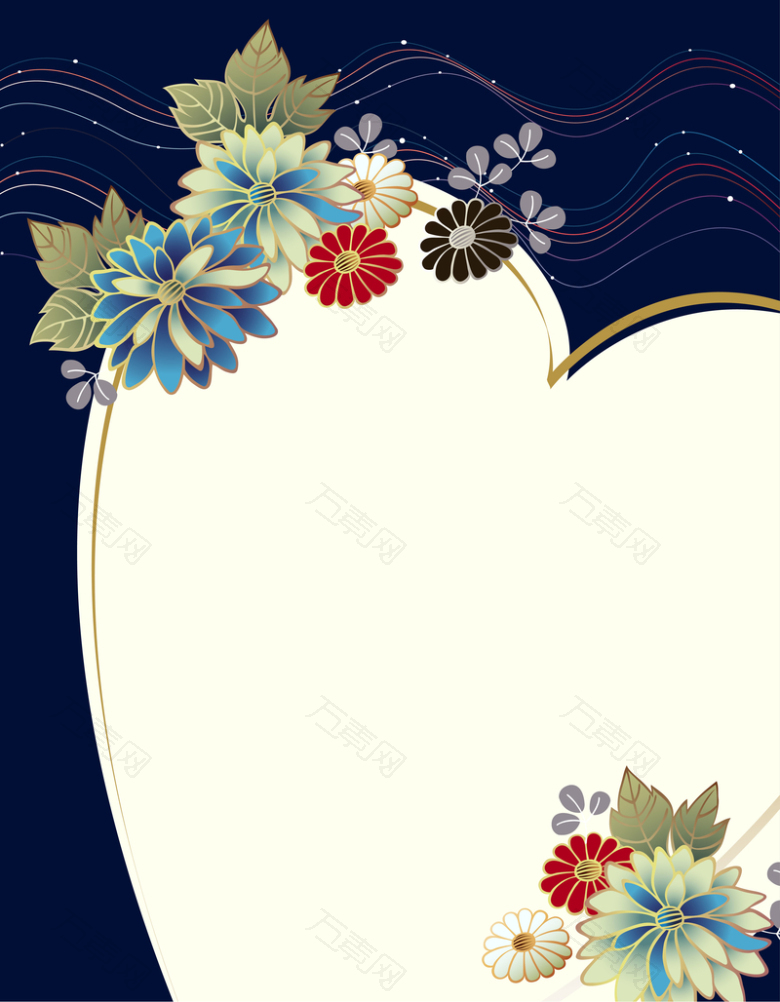 桃心线条花朵深蓝色底纹留言板背景素材