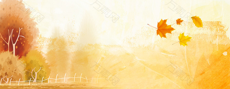 立秋枫树叶小清新文艺手绘黄色背景