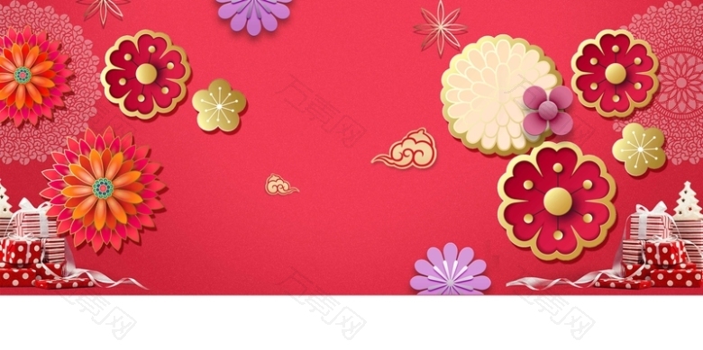 新年春节红色大气立体3d中国风背景banner