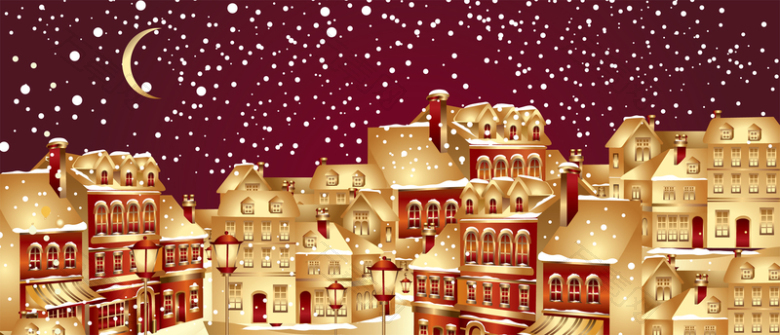 卡通城市圣诞夜雪景
