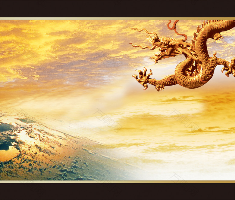 中国风云海龙纹图腾金色背景素材