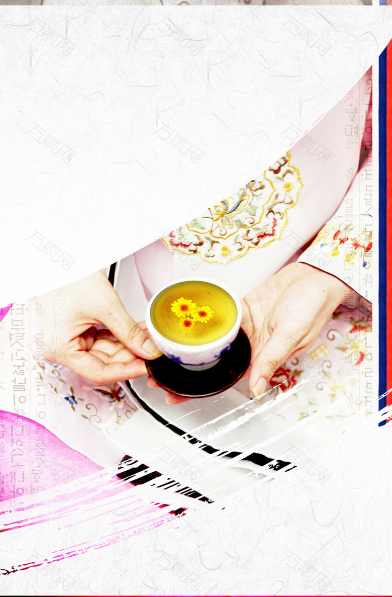 韩国韩服传统菊花茶背景素材