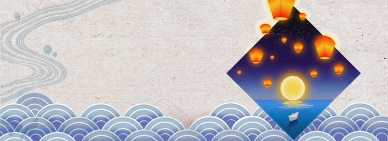 中秋节古典孔明灯中国风灰色背景