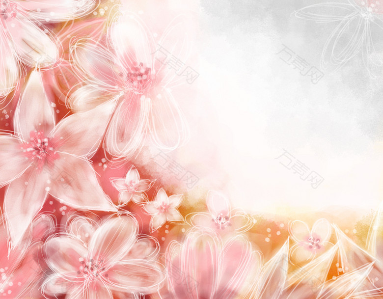 手绘粉红色杜鹃花花朵印刷背景