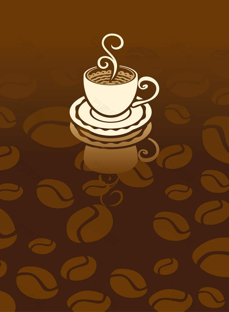 咖啡杯咖啡豆渐变棕色背景素材