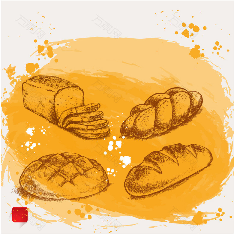 手绘面包美食美味烘焙海报背景素材