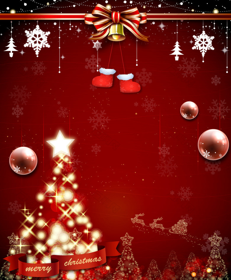 红色卡通圣诞树背景
