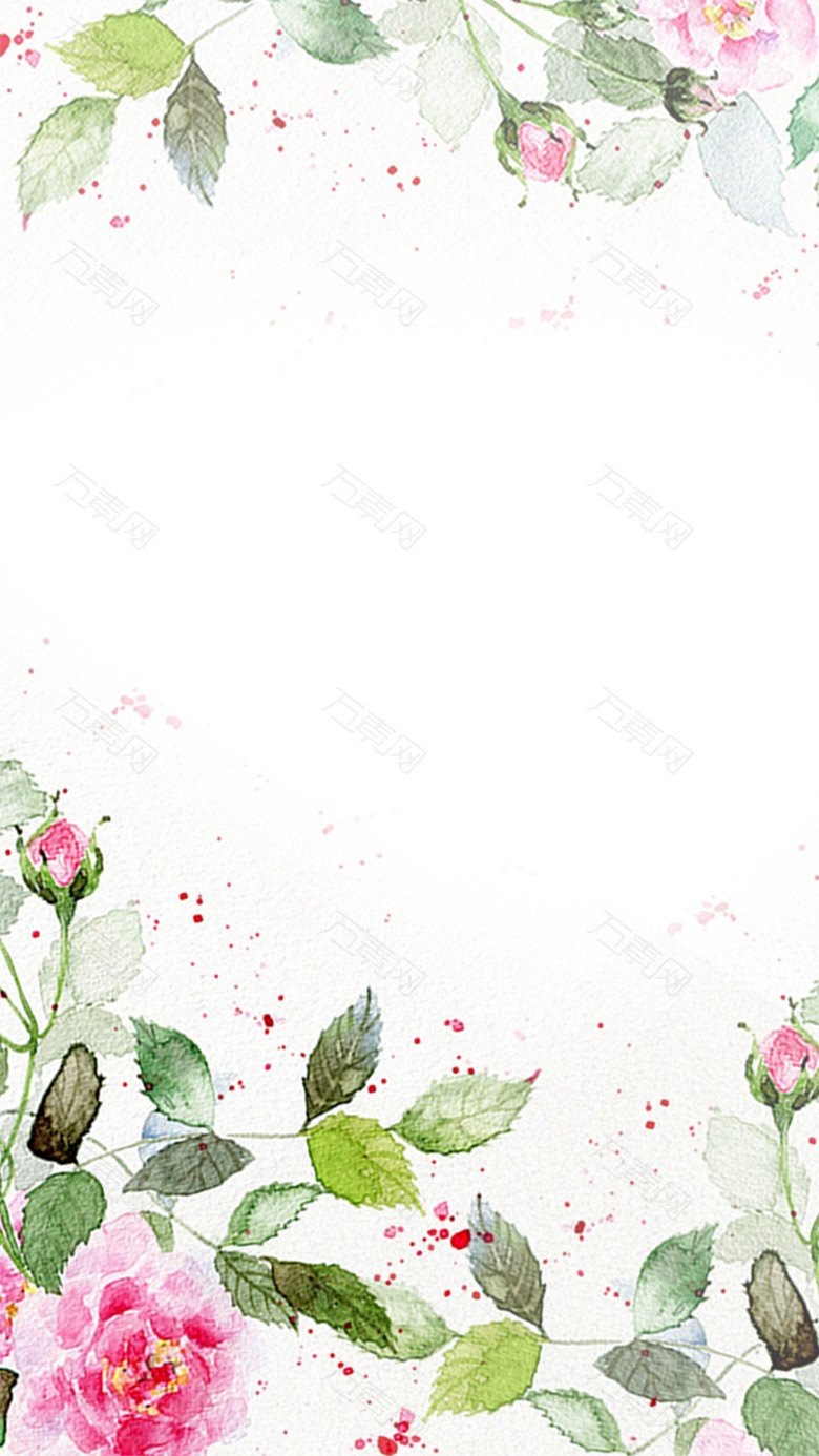 白色水彩插画墨点质感花卉