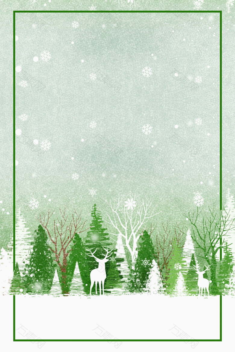 圣诞节绿色卡通促销雪花背景