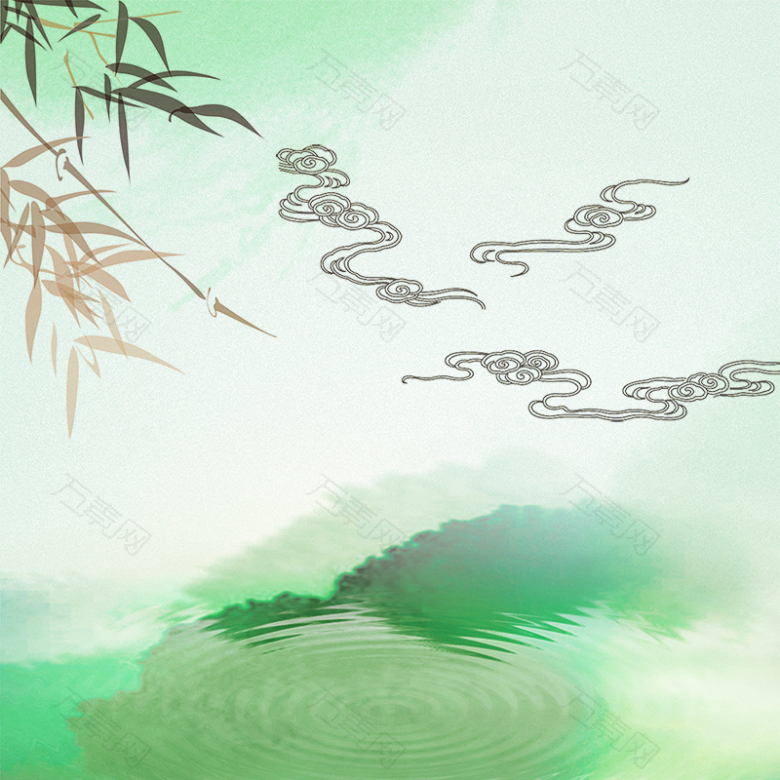 绿色中国风水墨端午节主图背景