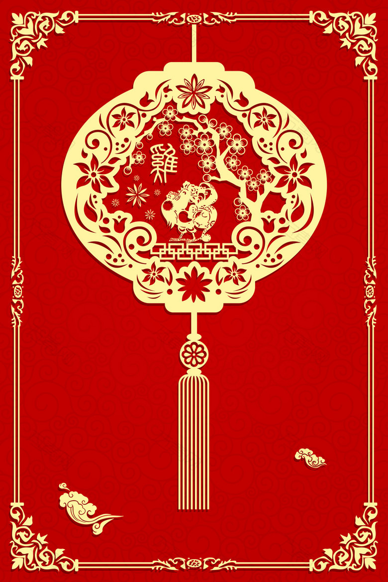 2017鸡年剪纸风格春节图片海报设计素材