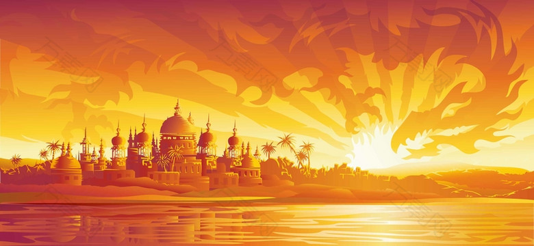 黄昏的泰国橘黄色卡通背景