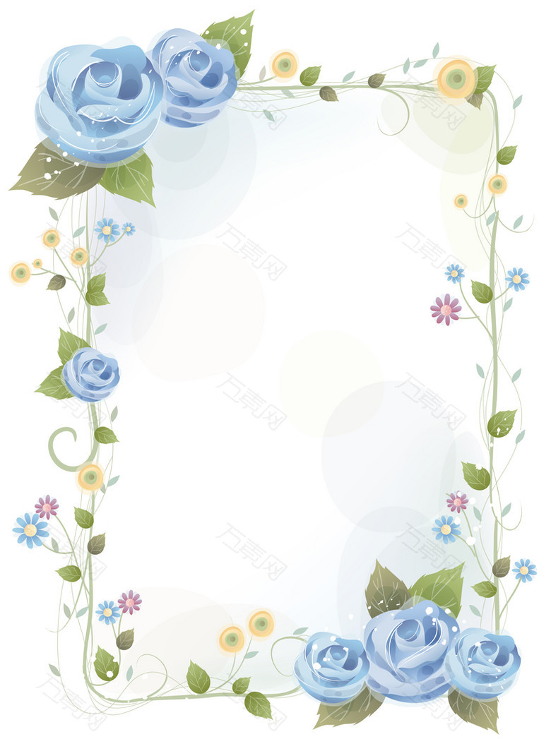 唯美蓝色玫瑰花边信纸海报背景素材