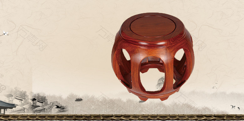 中国风水墨古典家具促销海报背景素材