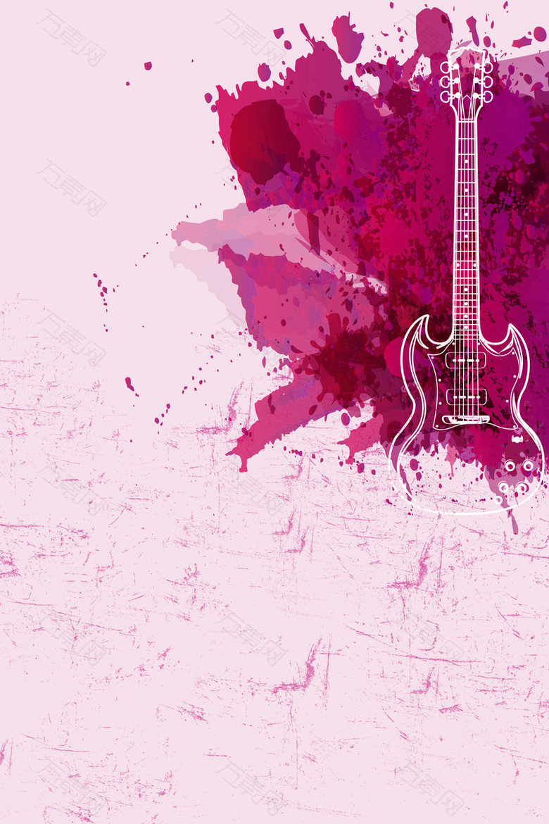 紫色泼墨手绘吉他海报背景