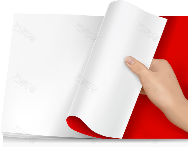 红色封面封面空白纸张人手揭开卷面背景