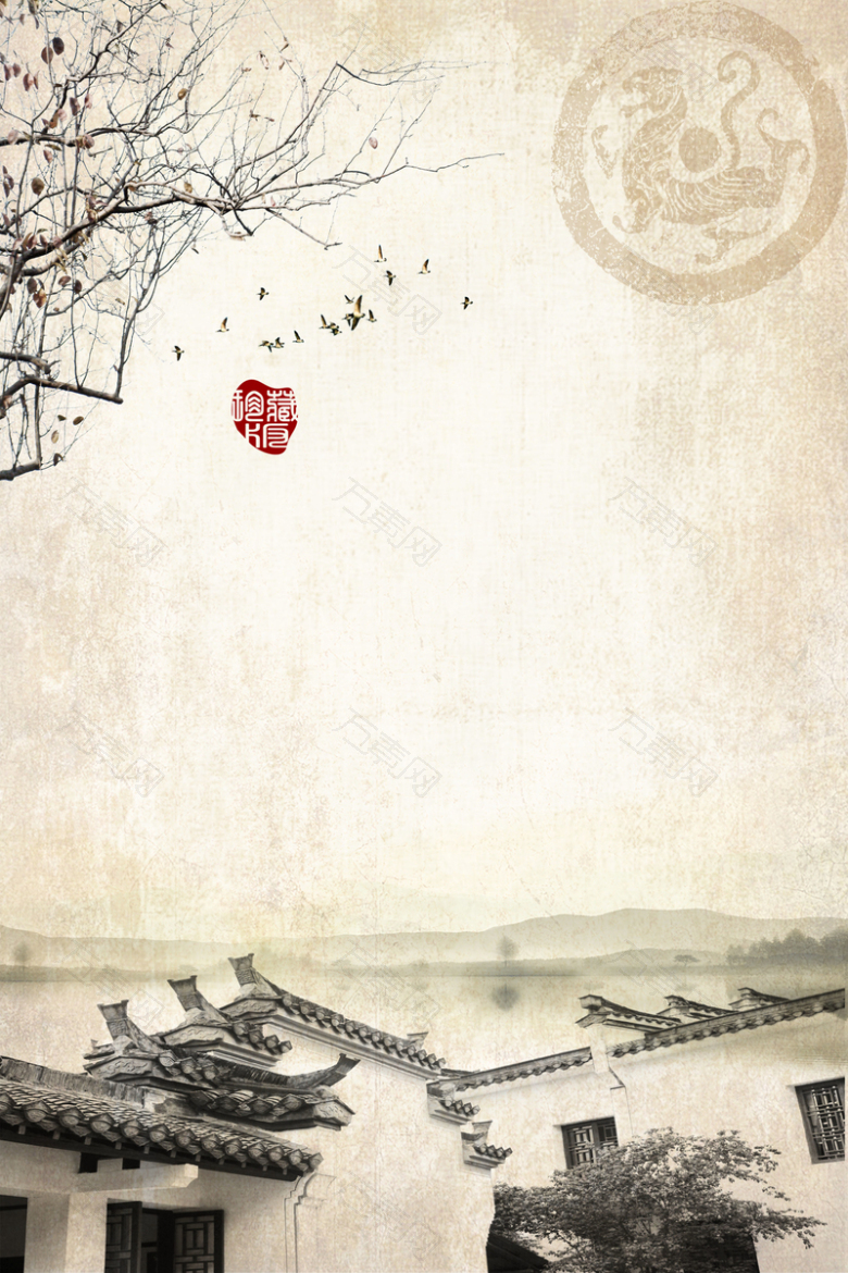 复古怀旧回忆中国风水墨画海报背景素材