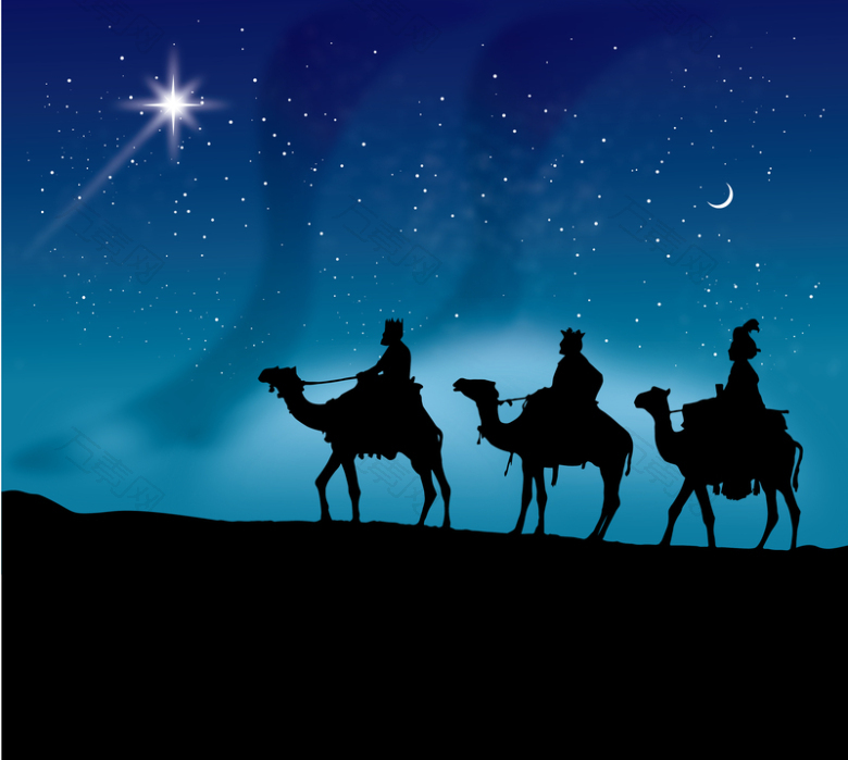 蓝色夜晚星空骆驼西域背景素材
