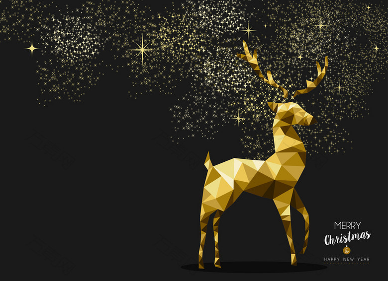圣诞节金色驯鹿波点闪光背景素材