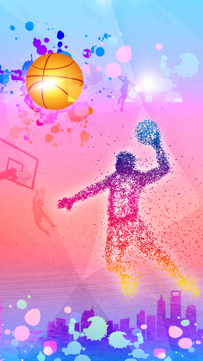 彩色篮球运动会PS源文件H5背景素材